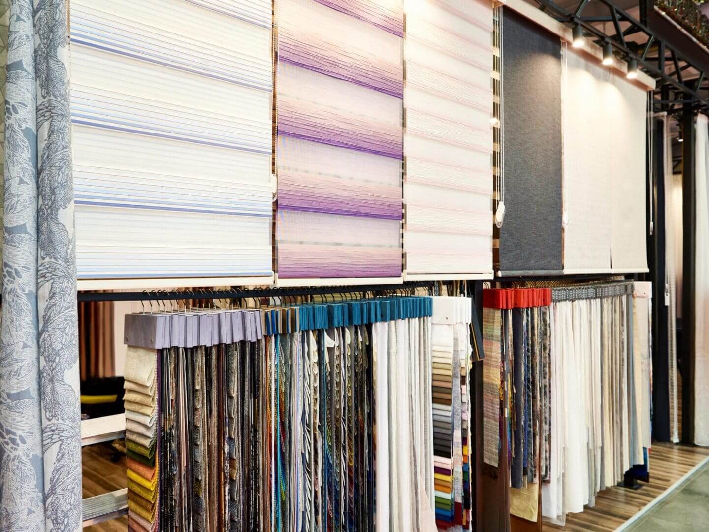 Window blinds and fabric sample display