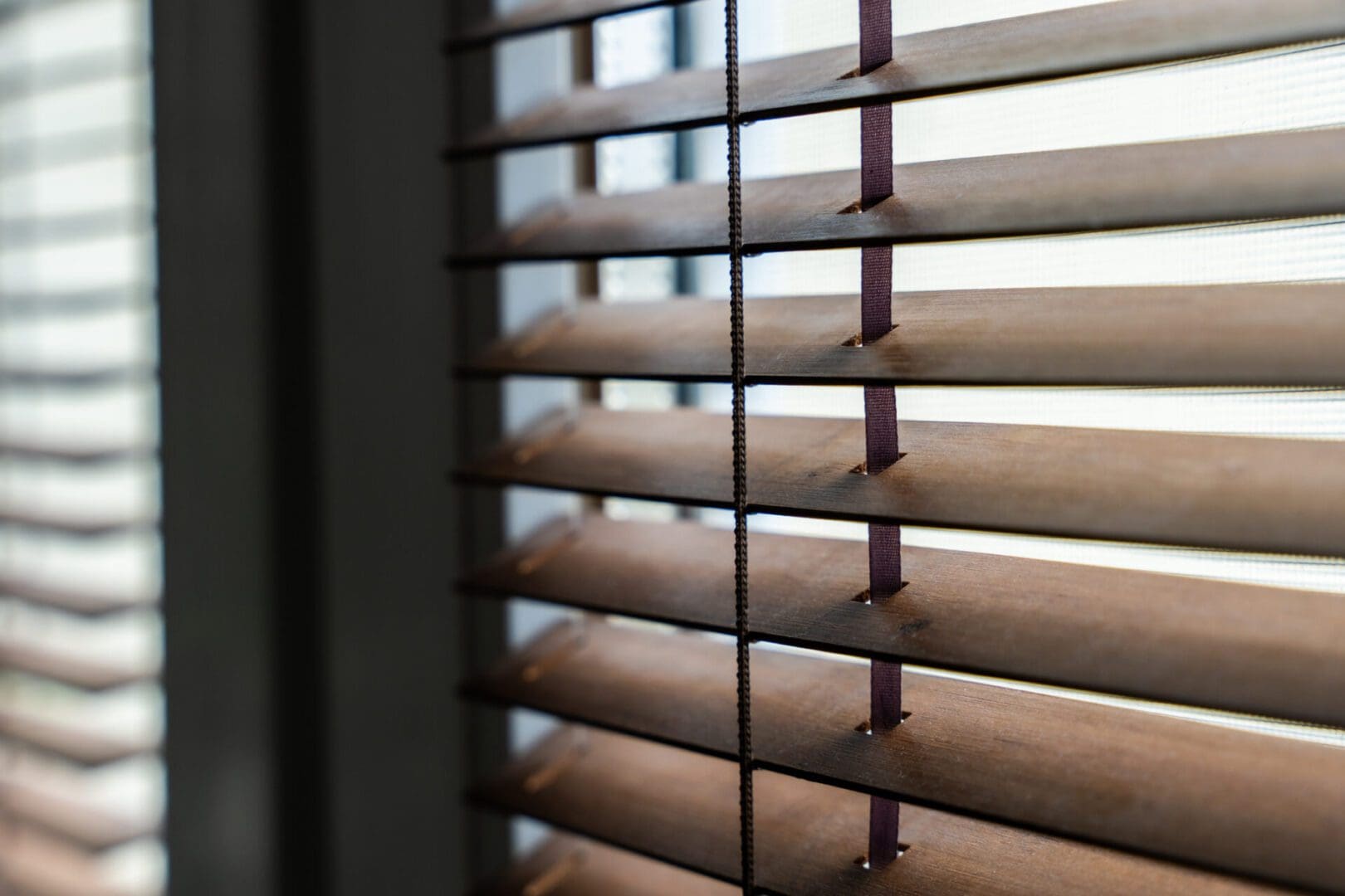 Close-up of wooden venetian window blinds