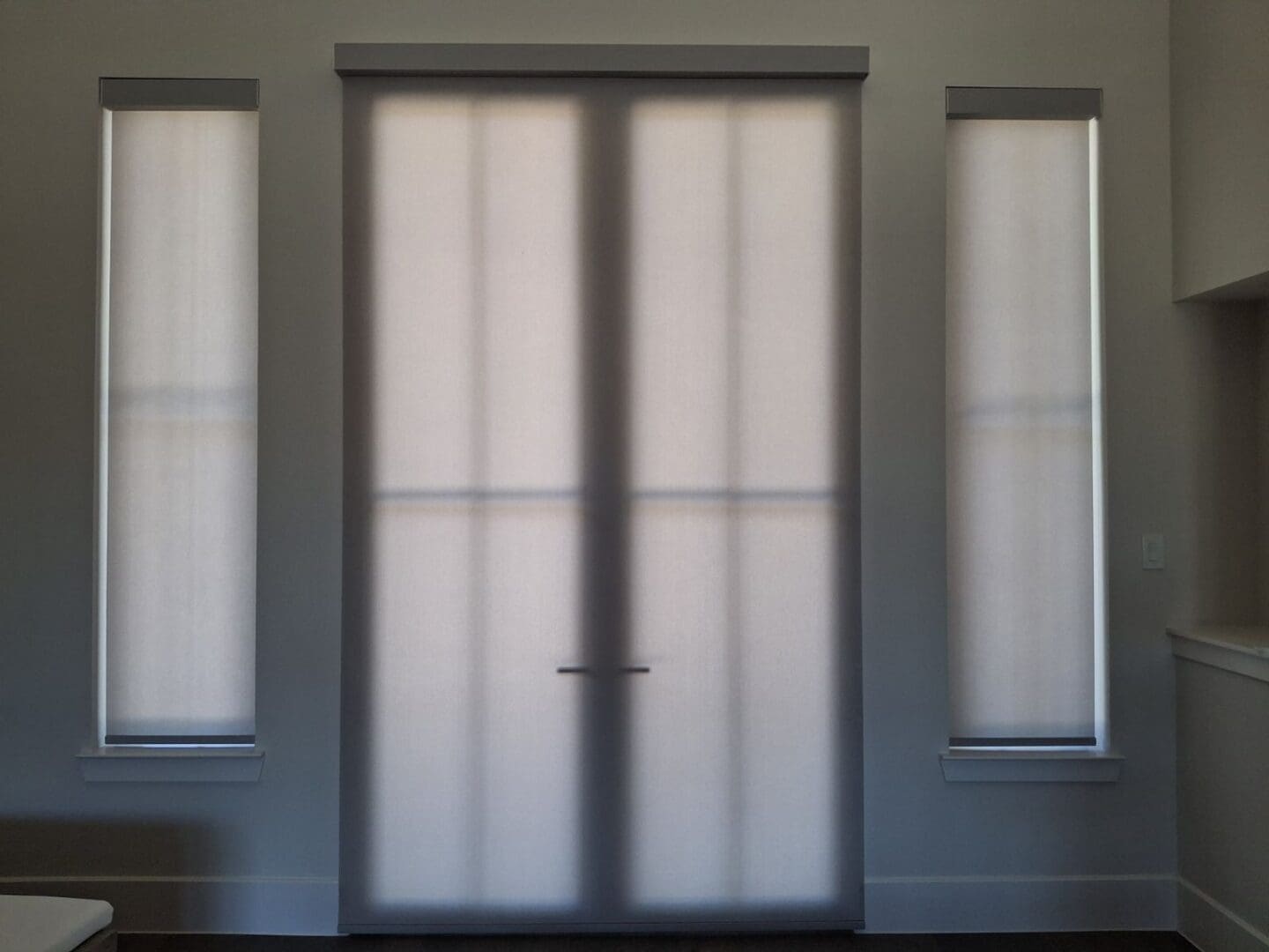 Frosted glass sliding door with side windows